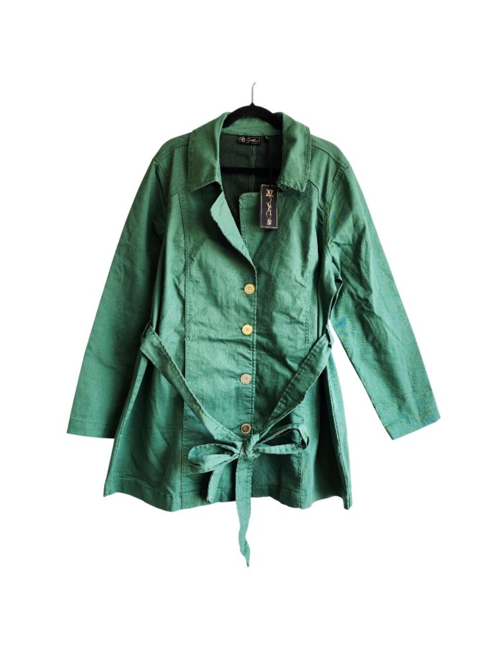 D&F 30th Anniversary Womens Green Button-Front Belted Jacket 1X Cotton Blend